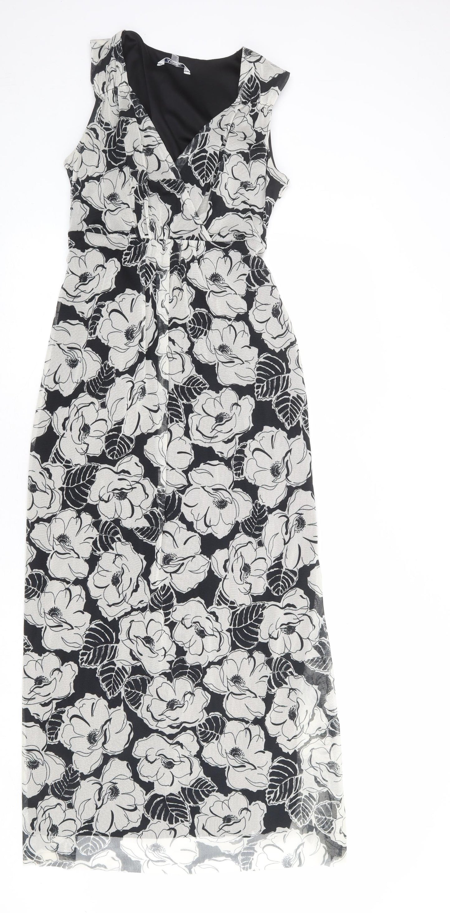 M&Co Womens Black Floral Polyester Tank Dress Size 12 V-Neck Pullover
