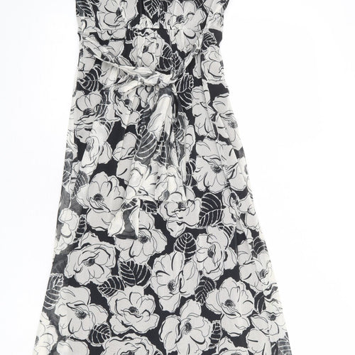 M&Co Womens Black Floral Polyester Tank Dress Size 12 V-Neck Pullover