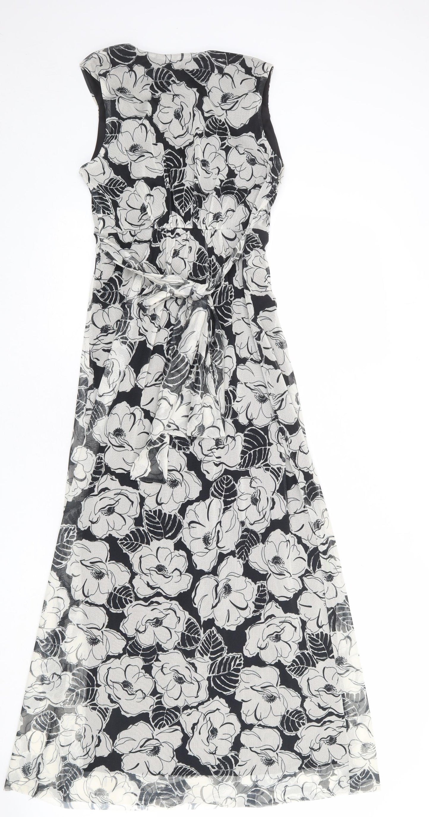 M&Co Womens Black Floral Polyester Tank Dress Size 12 V-Neck Pullover