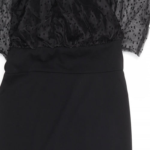 Boohoo Womens Black Polyester Pencil Dress Size 16 Boat Neck Pullover - Sheer Sleeves