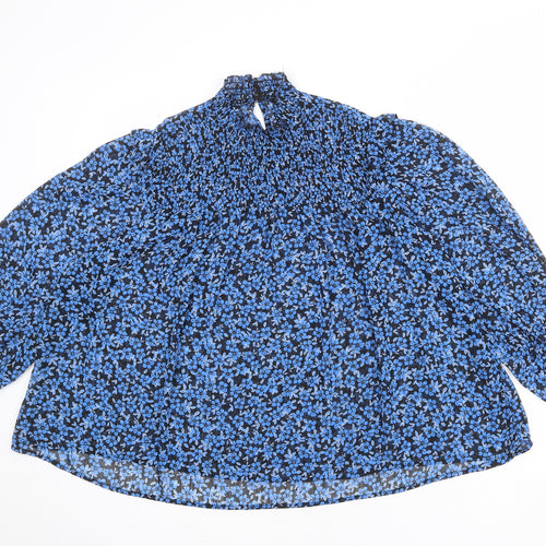 New Look Womens Blue Floral Polyester Basic Blouse Size 12 High Neck