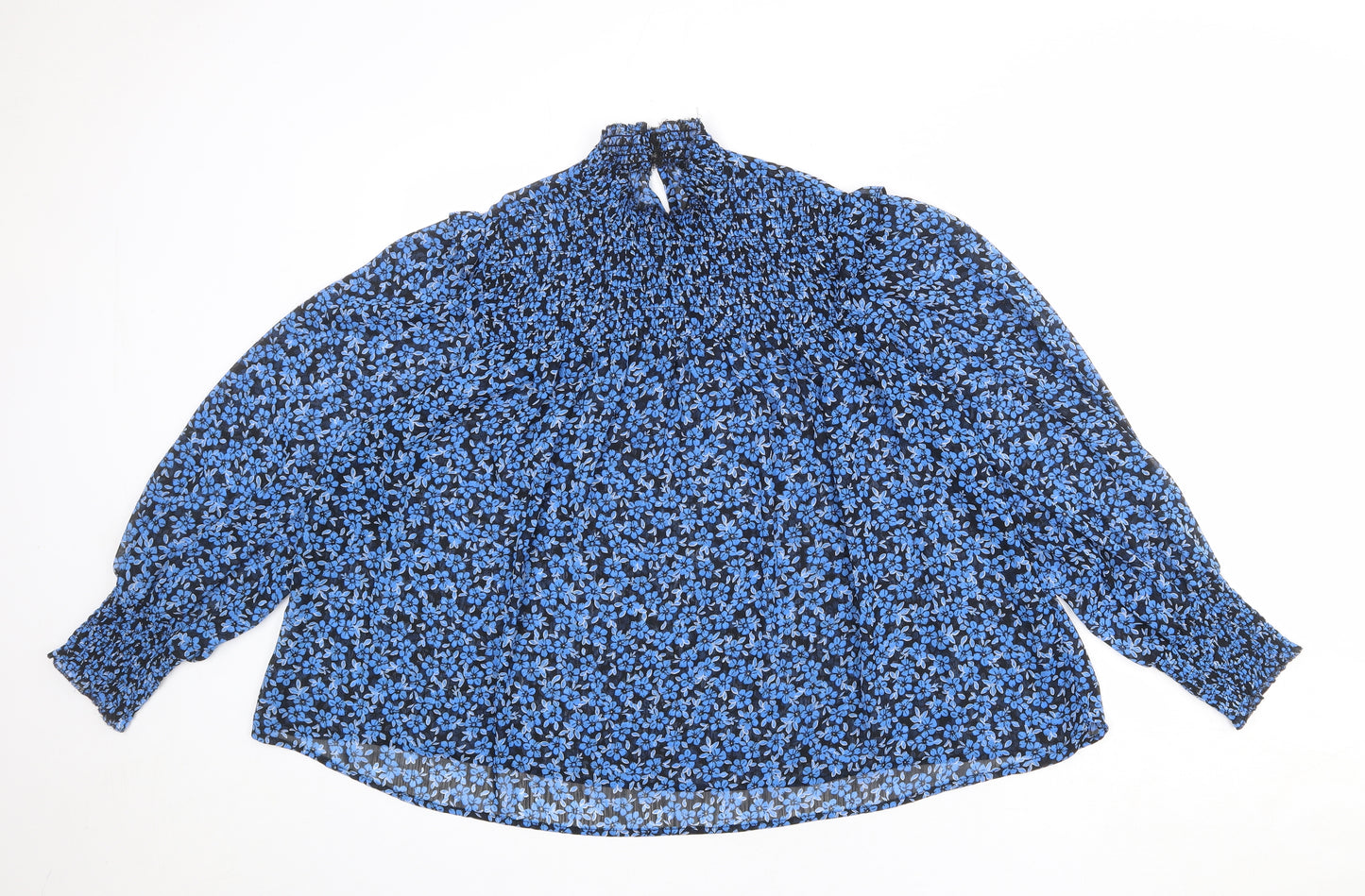 New Look Womens Blue Floral Polyester Basic Blouse Size 12 High Neck