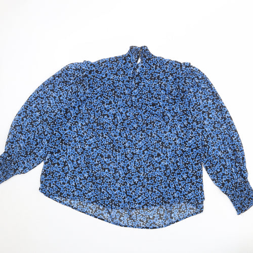 New Look Womens Blue Floral Polyester Basic Blouse Size 12 High Neck