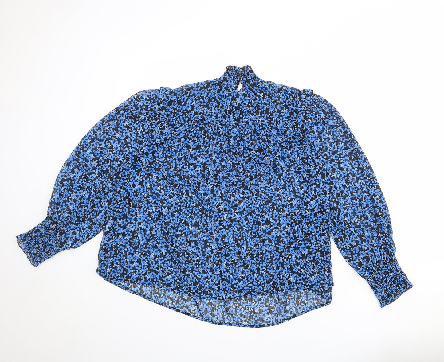 New Look Womens Blue Floral Polyester Basic Blouse Size 12 High Neck