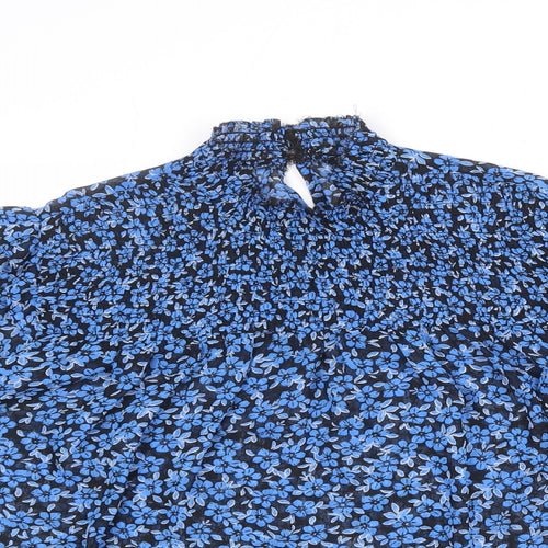 New Look Womens Blue Floral Polyester Basic Blouse Size 12 High Neck