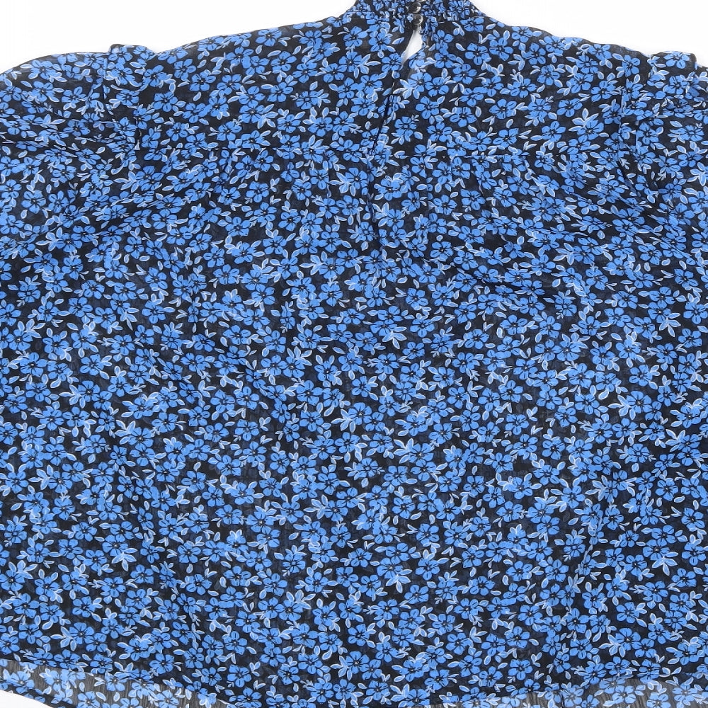New Look Womens Blue Floral Polyester Basic Blouse Size 12 High Neck