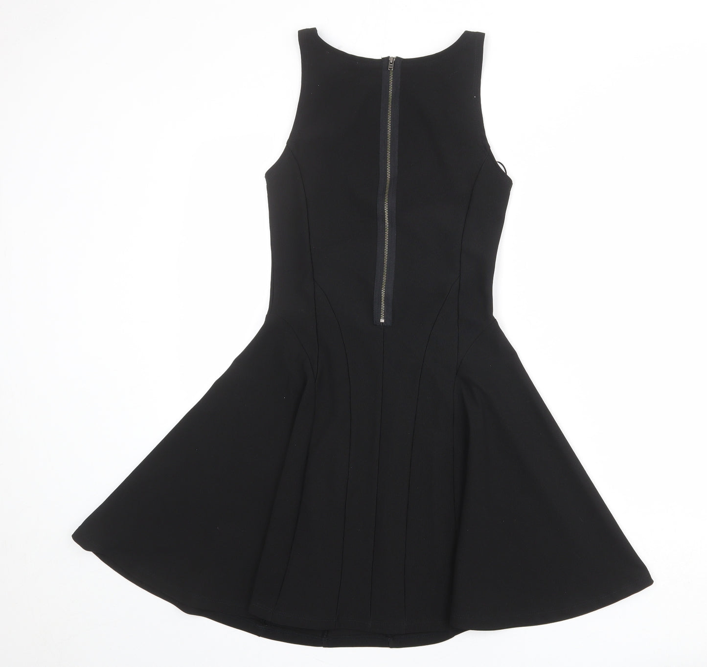 Be Beau Womens Black Polyester Skater Dress Size 8 Round Neck Zip