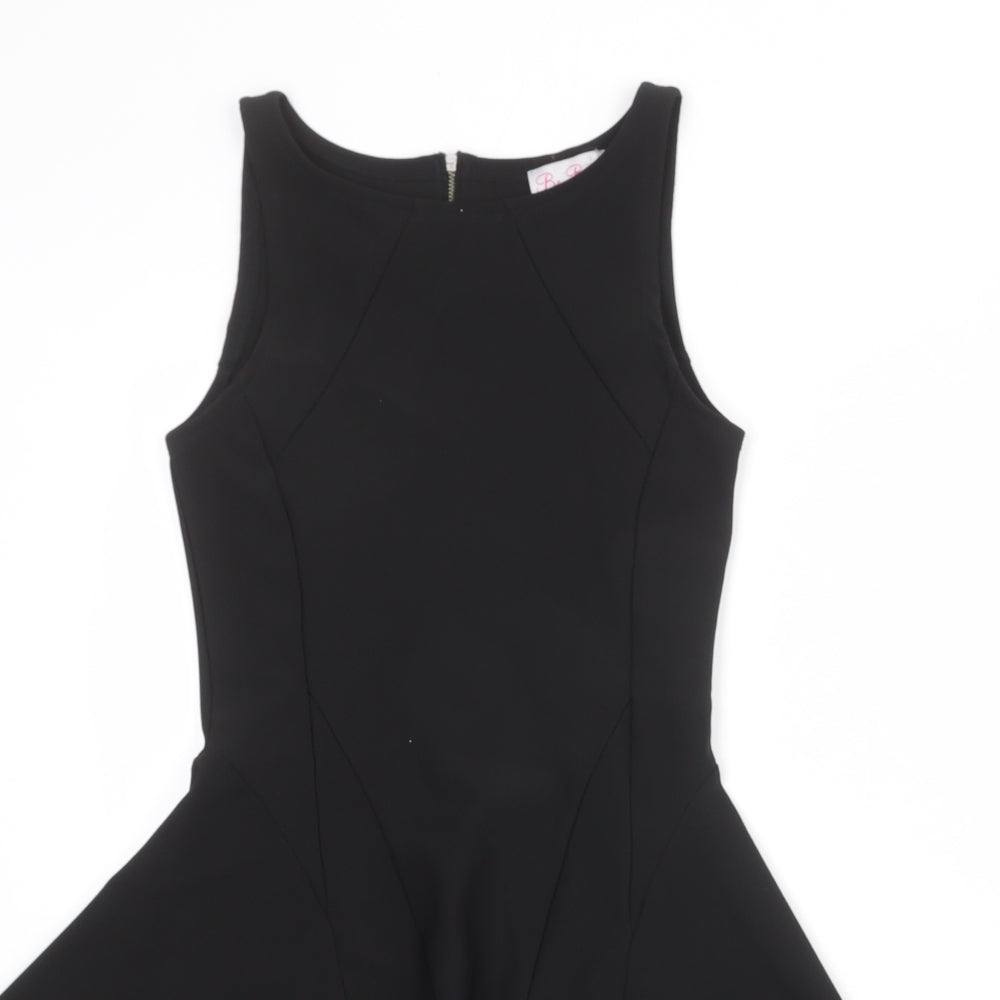 Be Beau Womens Black Polyester Skater Dress Size 8 Round Neck Zip