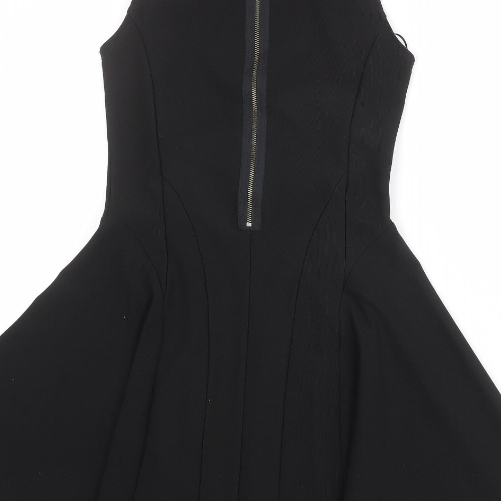 Be Beau Womens Black Polyester Skater Dress Size 8 Round Neck Zip