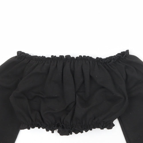 New Look Girls Black Polyester Cropped Tank Size 8 Years Off the Shoulder Pullover