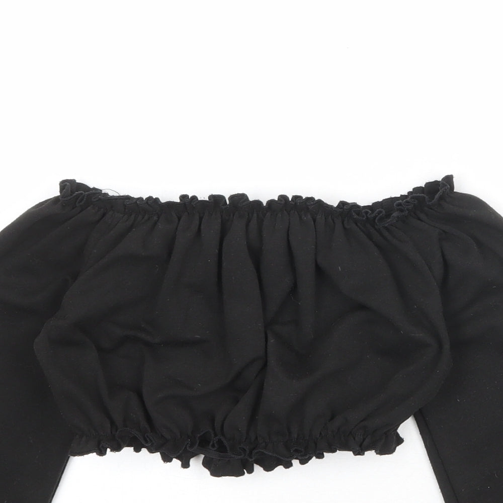 New Look Girls Black Polyester Cropped Tank Size 8 Years Off the Shoulder Pullover
