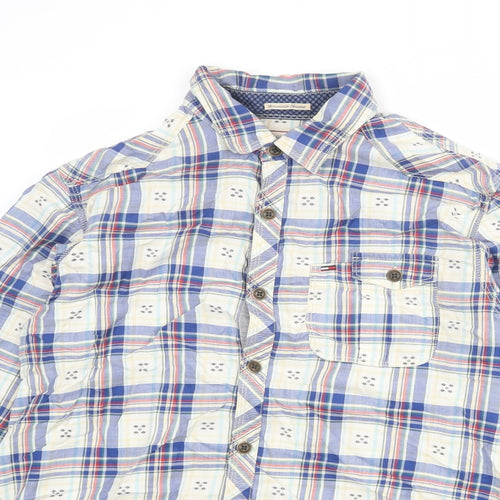 Tommy Hilfiger Mens Multicoloured Plaid Cotton Button-Up Size M Collared Button