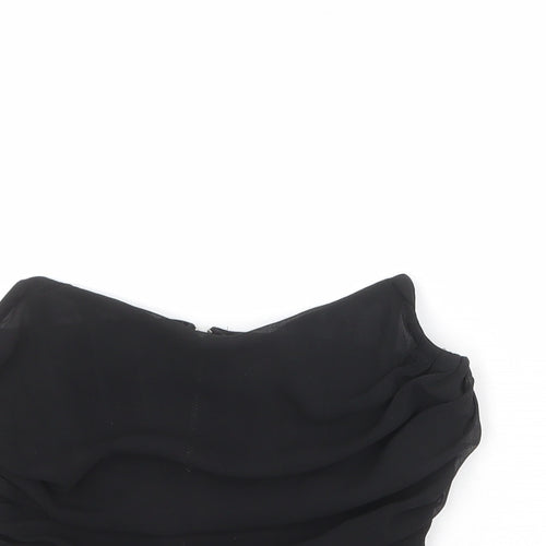 PRETTYLITTLETHING Womens Black Polyester Cropped Tank Size 8 V-Neck - Corset style
