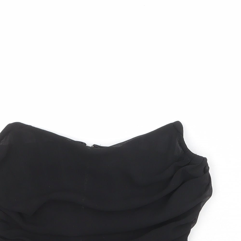 PRETTYLITTLETHING Womens Black Polyester Cropped Tank Size 8 V-Neck - Corset style