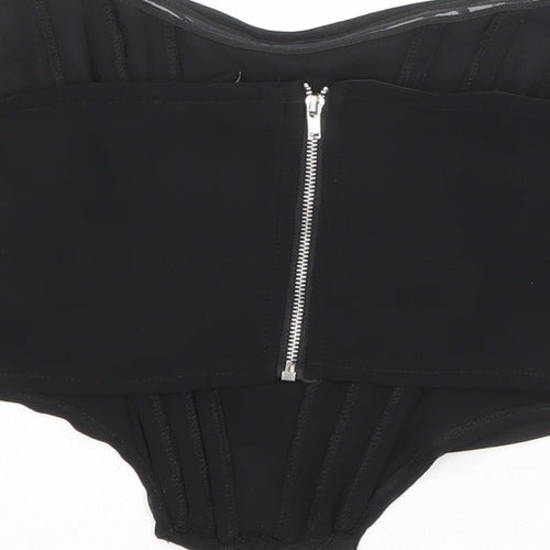 PRETTYLITTLETHING Womens Black Polyester Cropped Tank Size 8 V-Neck - Corset style