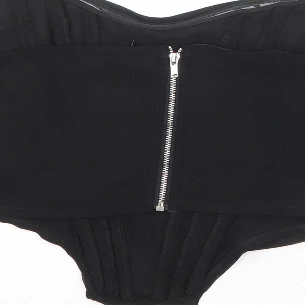 PRETTYLITTLETHING Womens Black Polyester Cropped Tank Size 8 V-Neck - Corset style