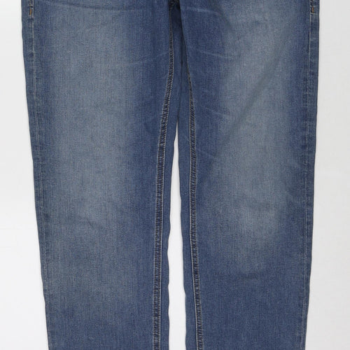 JACK & JONES Womens Blue Cotton Straight Jeans Size 32 in L34 in Regular Zip