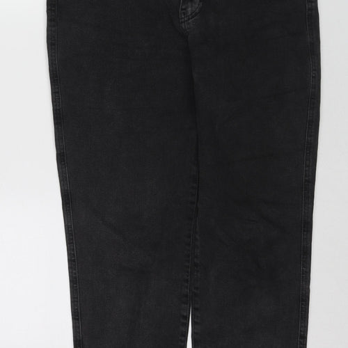 Pull&Bear Womens Black Cotton Tapered Jeans Size 14 Regular Zip - Raw Hem