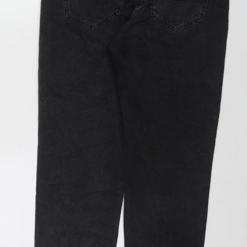Pull&Bear Womens Black Cotton Tapered Jeans Size 14 Regular Zip - Raw Hem