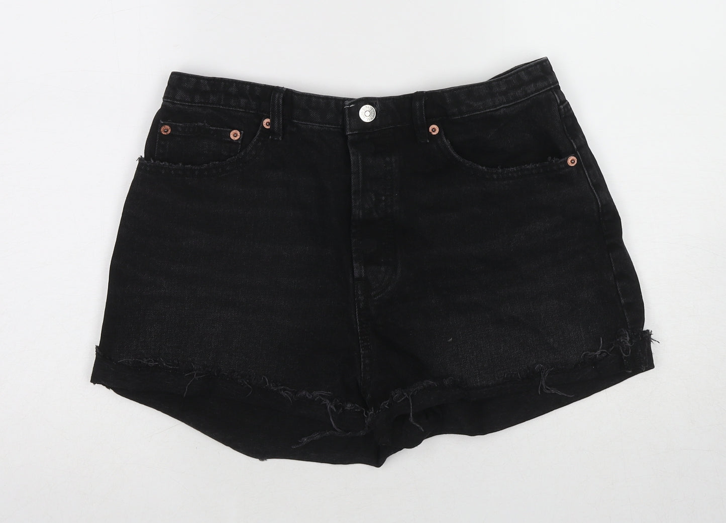 Zara Womens Black Cotton Cut-Off Shorts Size 12 Regular Zip