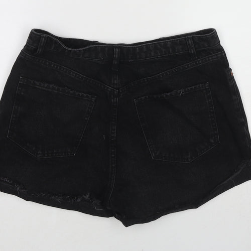Zara Womens Black Cotton Cut-Off Shorts Size 12 Regular Zip