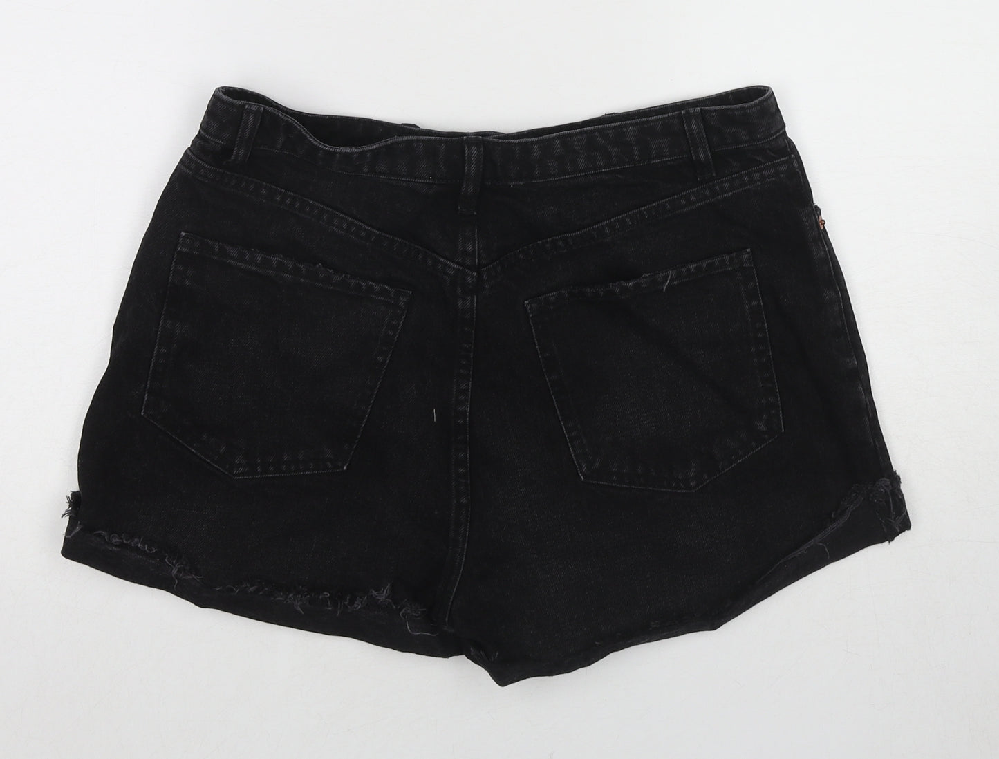 Zara Womens Black Cotton Cut-Off Shorts Size 12 Regular Zip