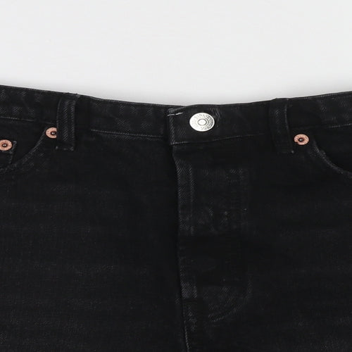 Zara Womens Black Cotton Cut-Off Shorts Size 12 Regular Zip