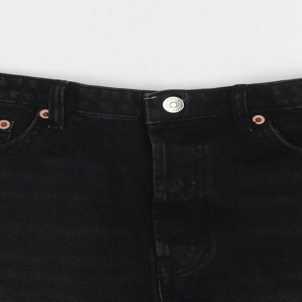 Zara Womens Black Cotton Cut-Off Shorts Size 12 Regular Zip