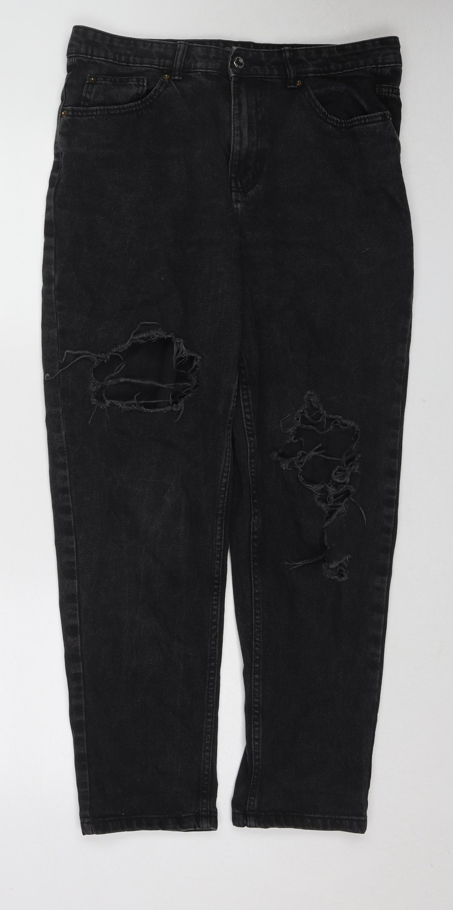Denim & Co. Womens Black Cotton Straight Jeans Size 14 L27 in Regular Zip