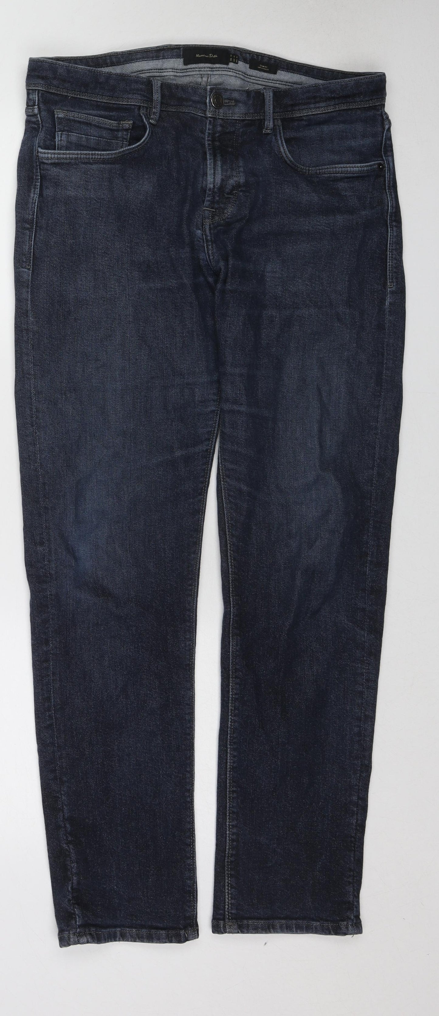 Massimo Dutti Womens Blue Cotton Straight Jeans Size 14 L29 in Regular Zip