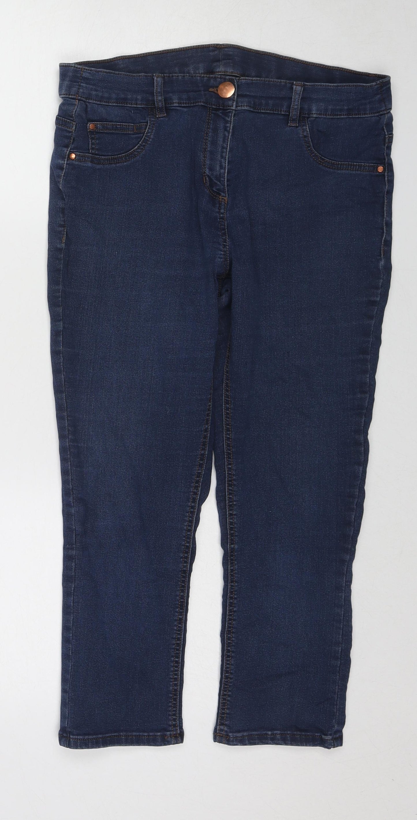 George Womens Blue Cotton Straight Jeans Size 14 Regular Zip