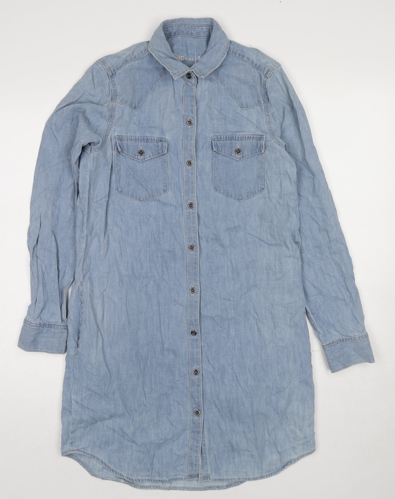 Gap Womens Blue Cotton Shirt Dress Size S Collared Zip