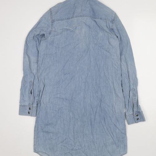 Gap Womens Blue Cotton Shirt Dress Size S Collared Zip