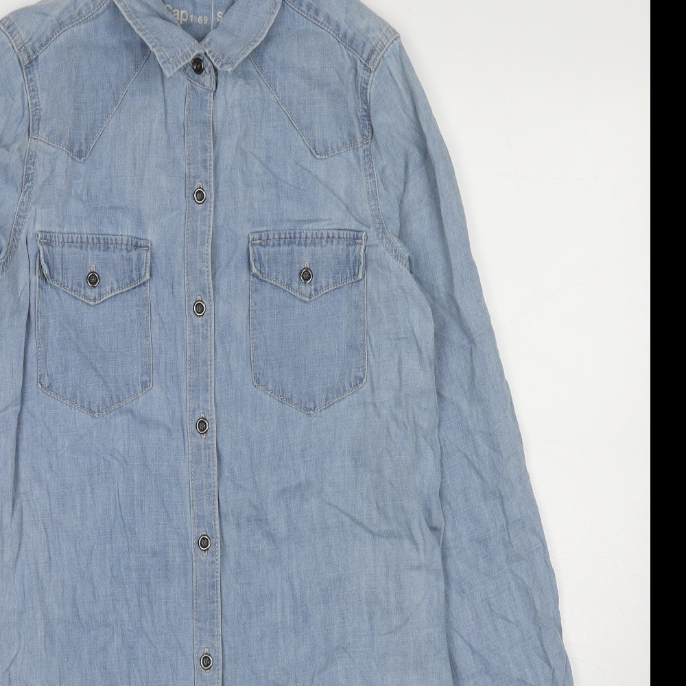 Gap Womens Blue Cotton Shirt Dress Size S Collared Zip