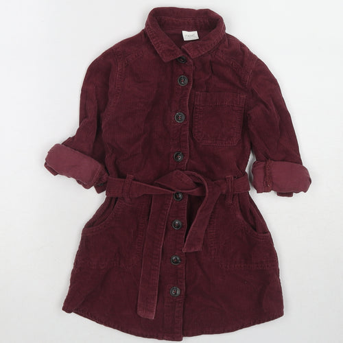 NEXT Girls Red Cotton Shirt Dress Size 4 Years Collared Button