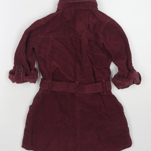 NEXT Girls Red Cotton Shirt Dress Size 4 Years Collared Button