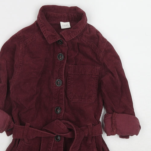 NEXT Girls Red Cotton Shirt Dress Size 4 Years Collared Button