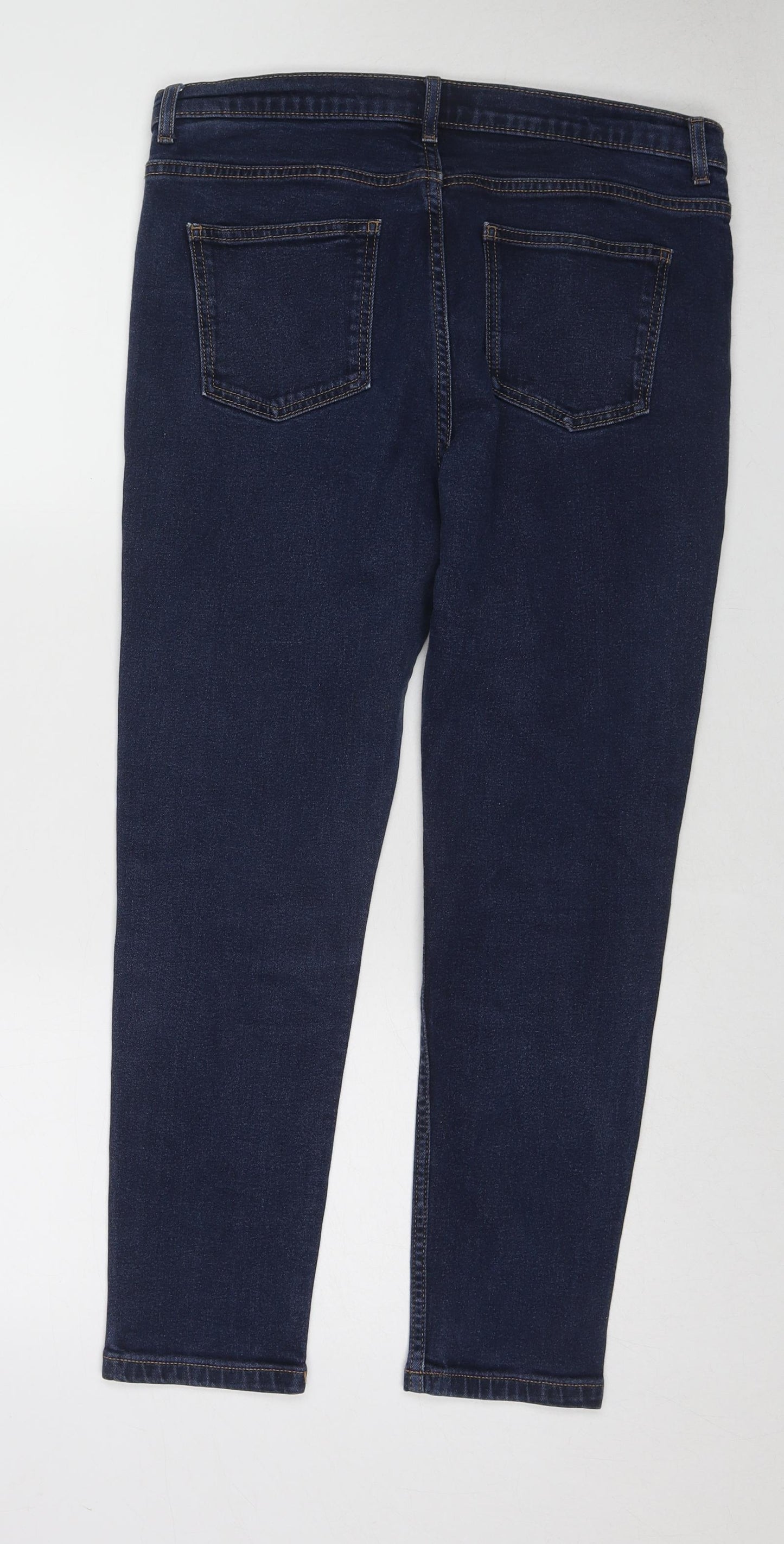 Marks and Spencer Womens Blue Cotton Skinny Jeans Size 14 L25 in Regular Zip