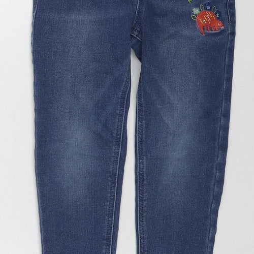 Nutmeg Boys Blue Cotton Skinny Jeans Size 5-6 Years Regular Drawstring - Dinosaur