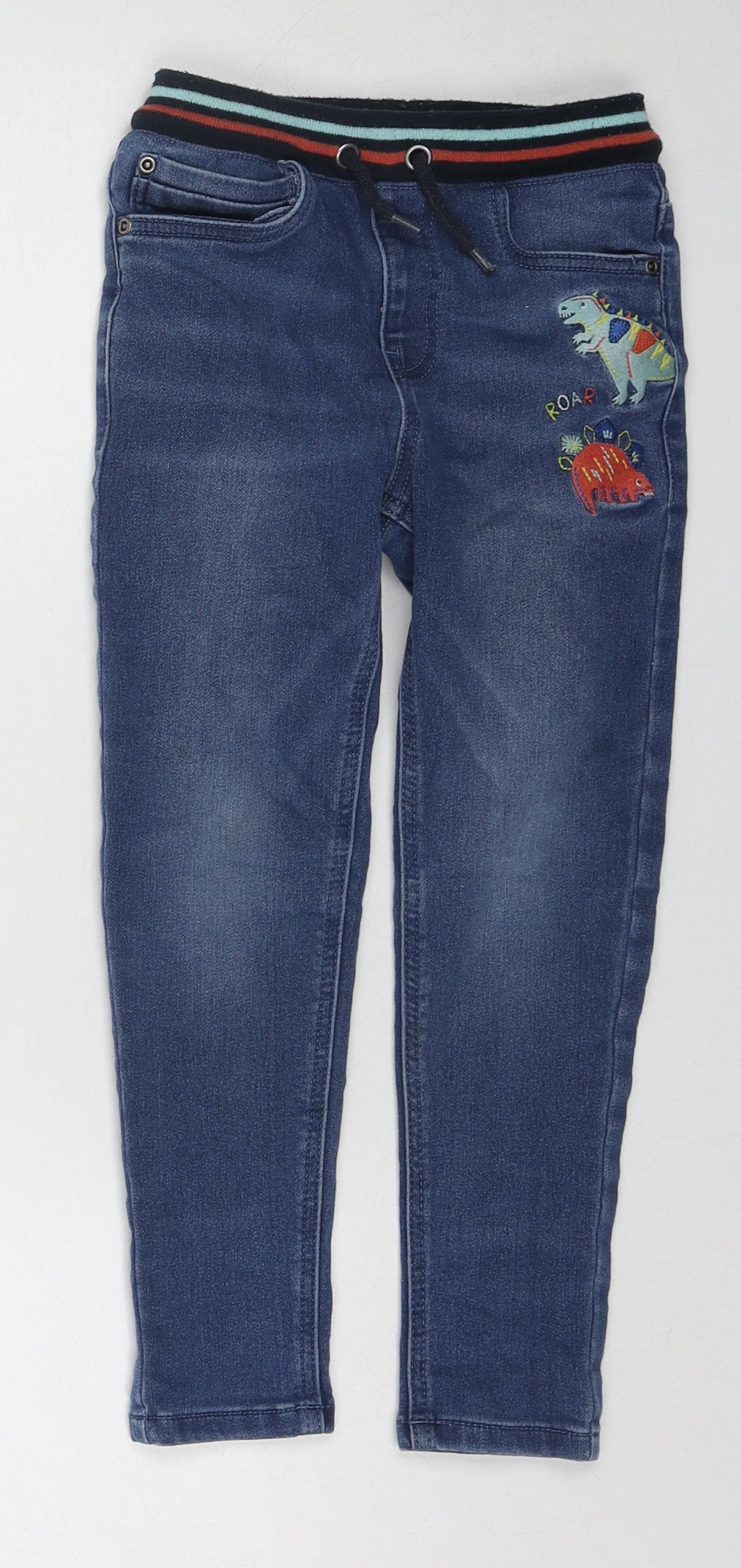 Nutmeg Boys Blue Cotton Skinny Jeans Size 5-6 Years Regular Drawstring - Dinosaur