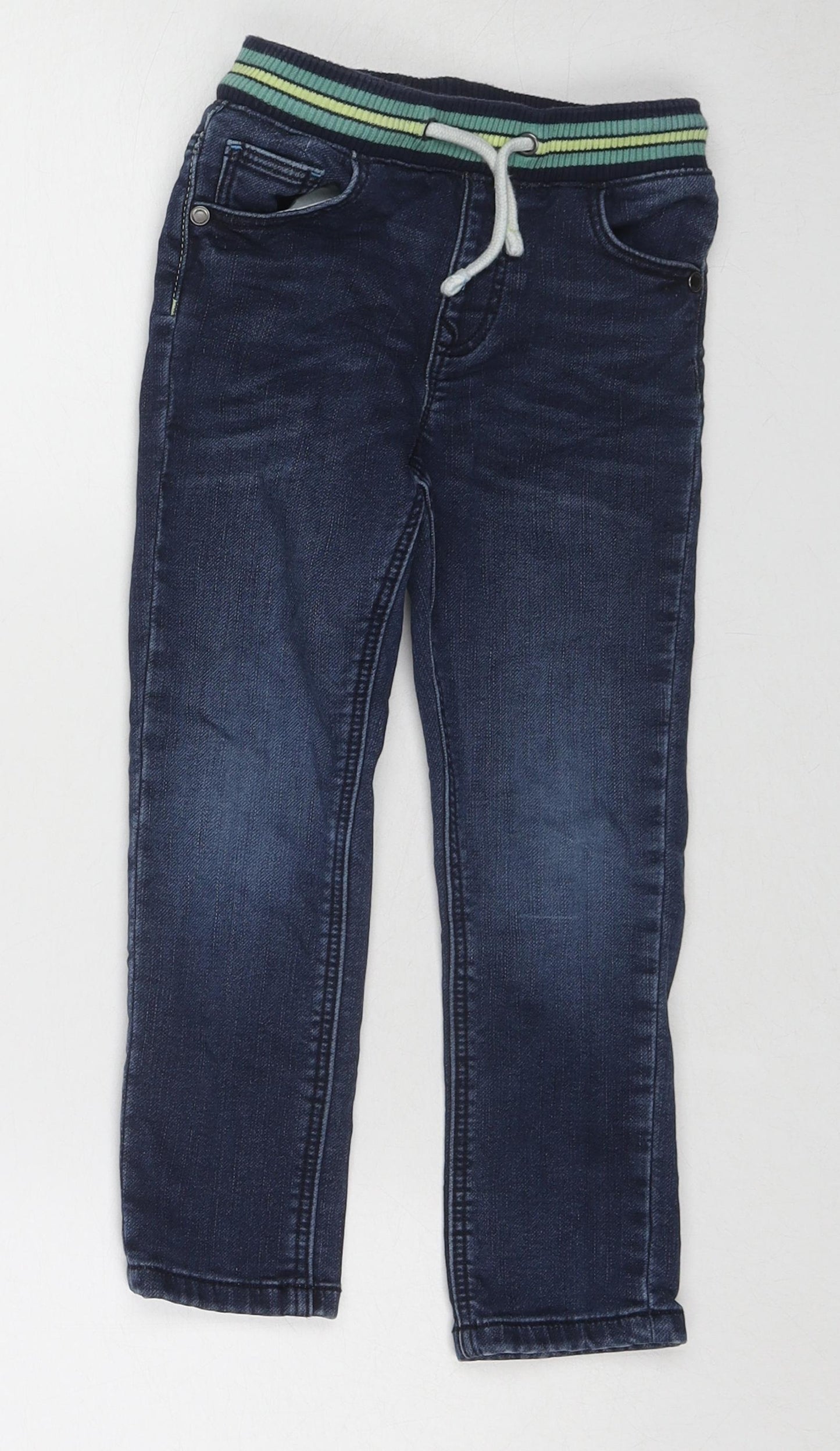Marks and Spencer Boys Blue Cotton Straight Jeans Size 3-4 Years Regular Drawstring