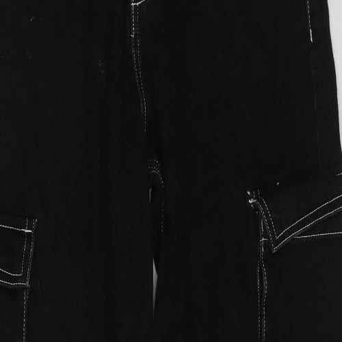 Bershka Womens Black Cotton Wide-Leg Jeans Size 14 L31 in Regular Zip - Cargo