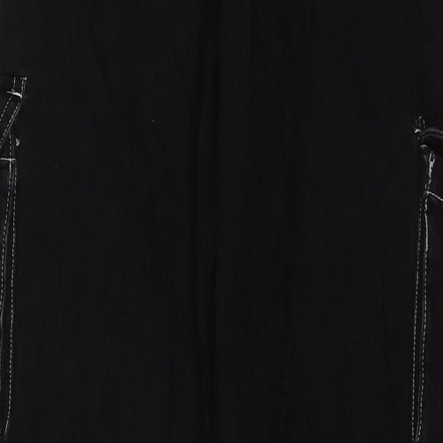 Bershka Womens Black Cotton Wide-Leg Jeans Size 14 L31 in Regular Zip - Cargo