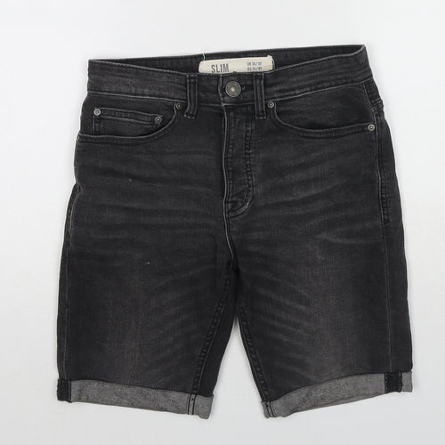 New Look Mens Black Cotton Chino Shorts Size 30 in L9 in Slim Zip
