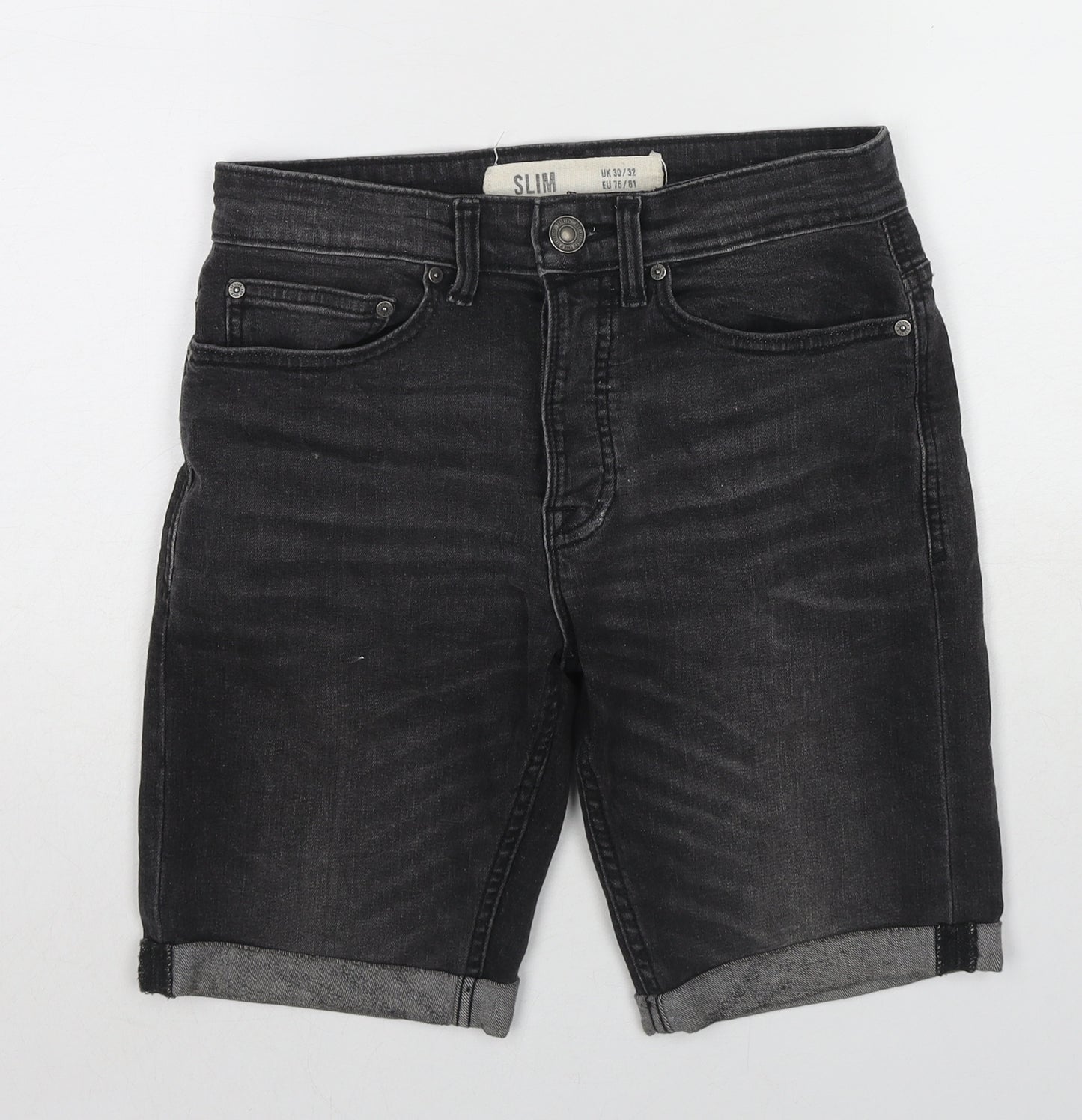 New Look Mens Black Cotton Chino Shorts Size 30 in L9 in Slim Zip
