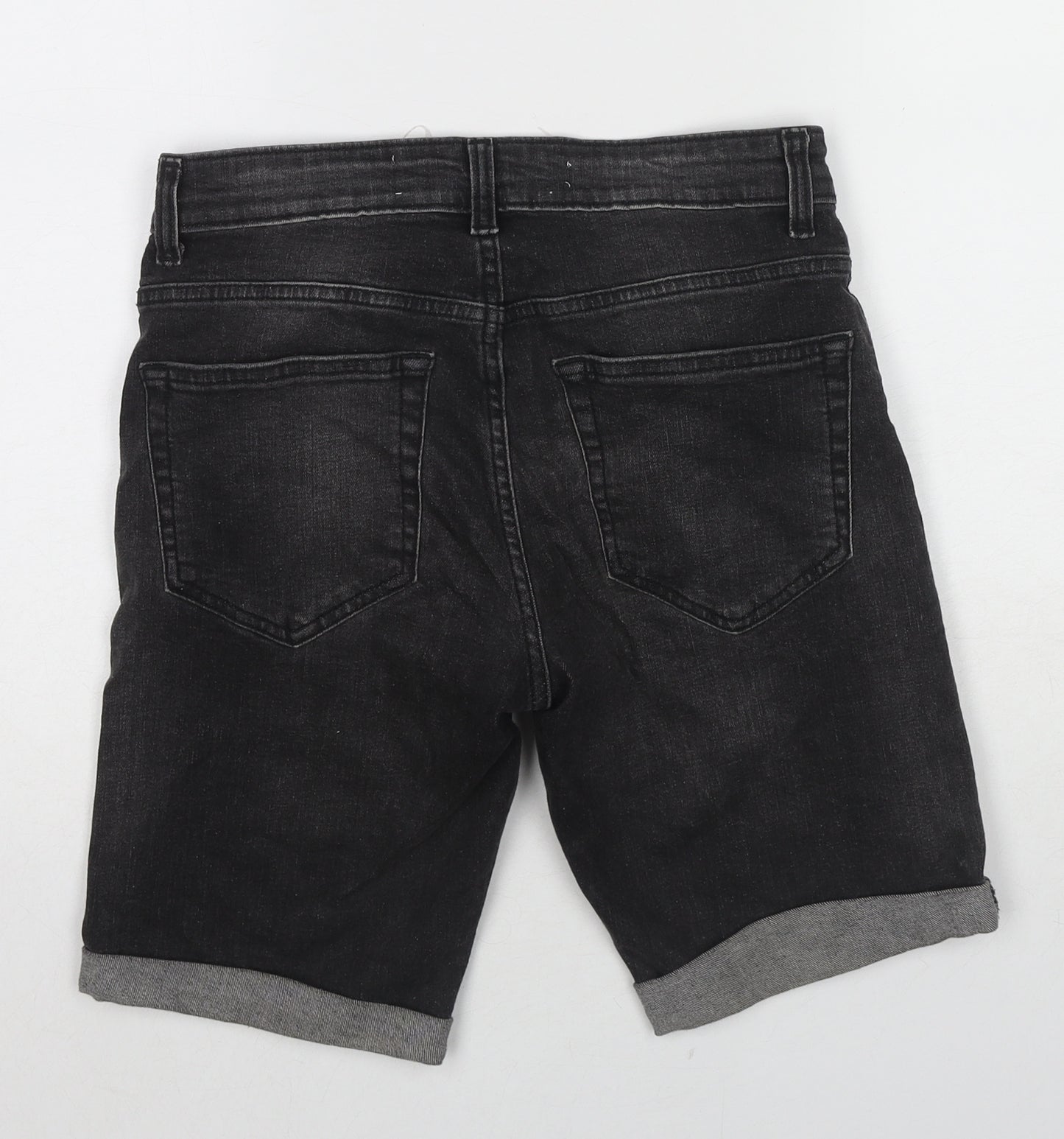 New Look Mens Black Cotton Chino Shorts Size 30 in L9 in Slim Zip