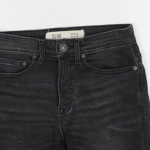 New Look Mens Black Cotton Chino Shorts Size 30 in L9 in Slim Zip