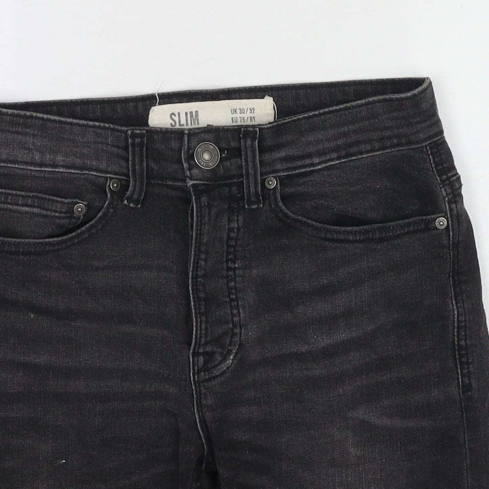 New Look Mens Black Cotton Chino Shorts Size 30 in L9 in Slim Zip