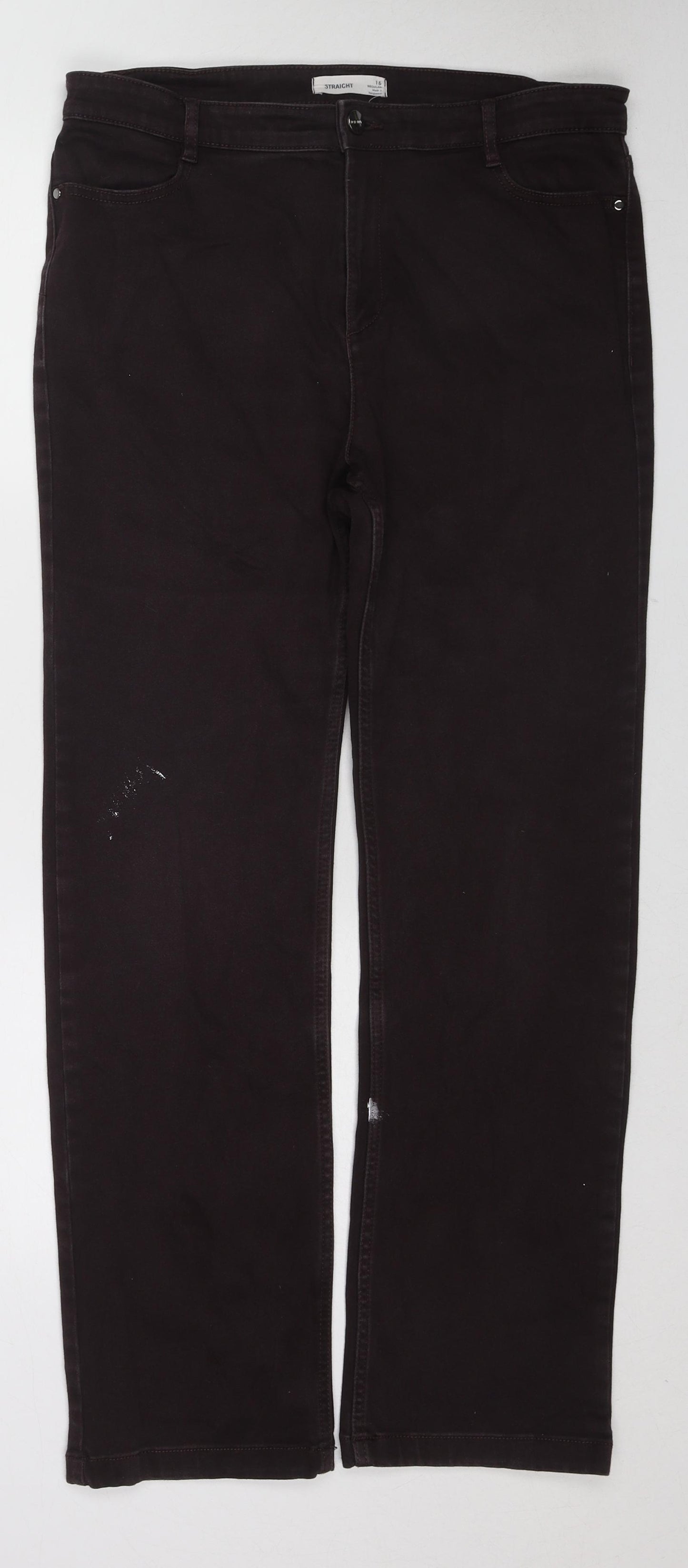 Marks and Spencer Womens Brown Cotton Straight Jeans Size 16 L29 in Regular Zip