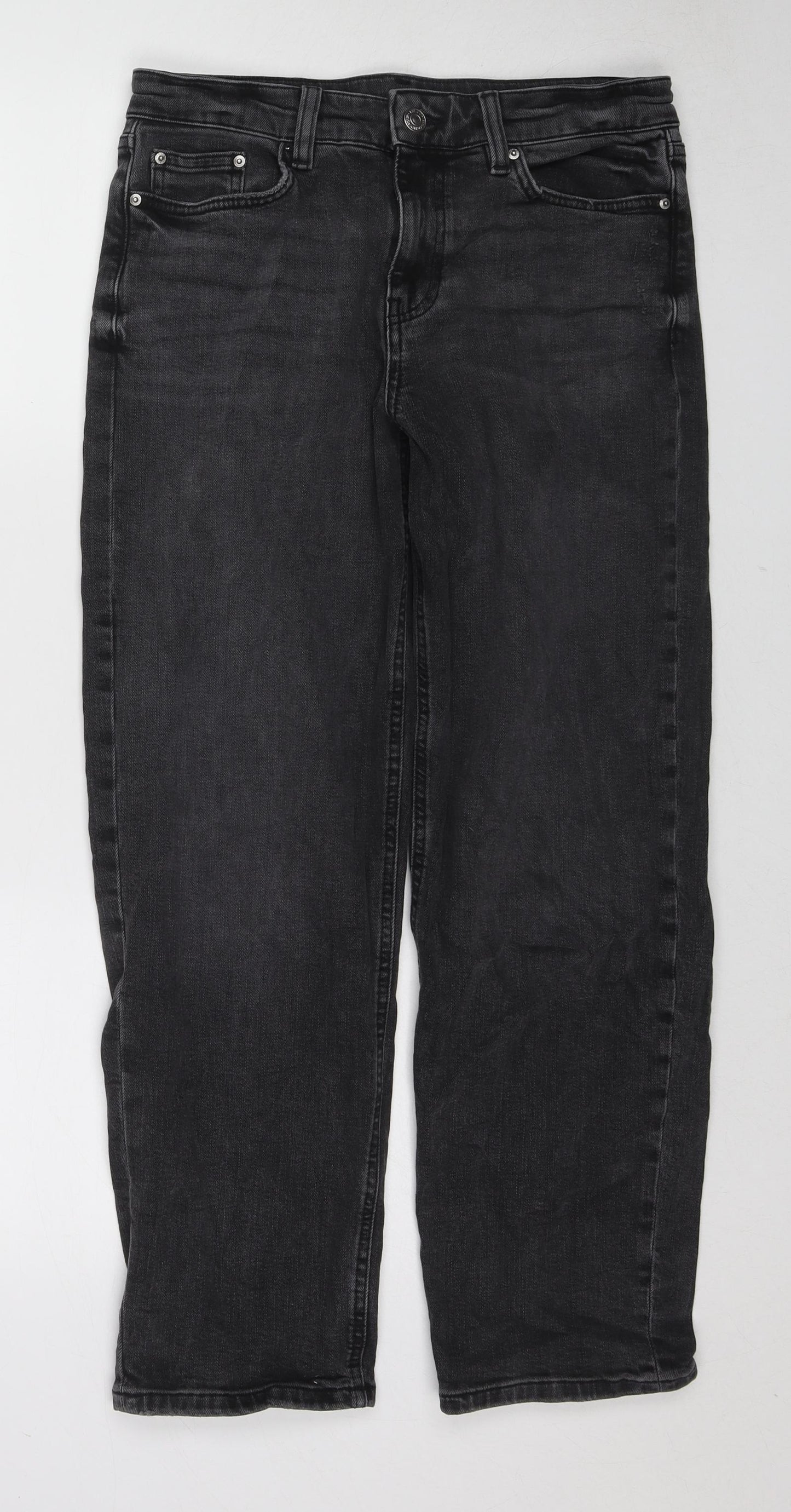 Marks and Spencer Womens Black Cotton Straight Jeans Size 10 L26 in Regular Zip